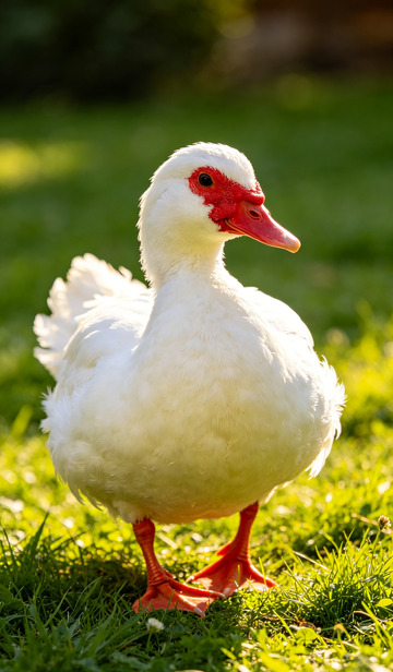 阳光下白鸭草地静立