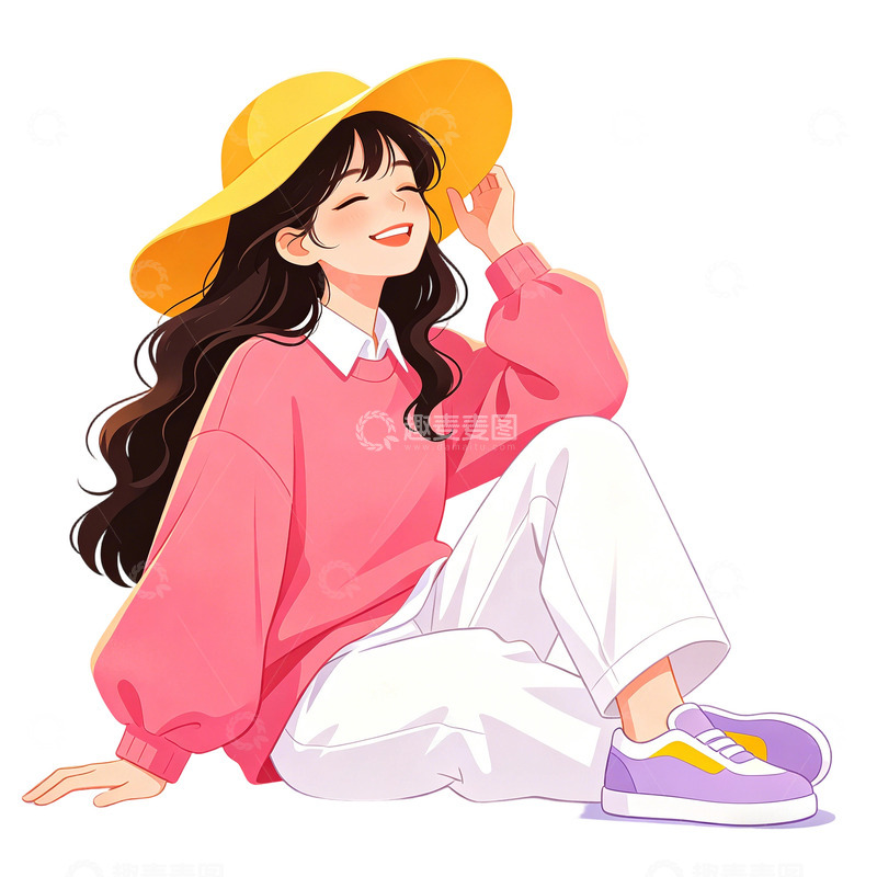 高清大图下载【趣麦麦图】粉色卫衣时尚女孩插画素材