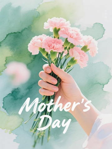水彩康乃馨母亲节贺卡