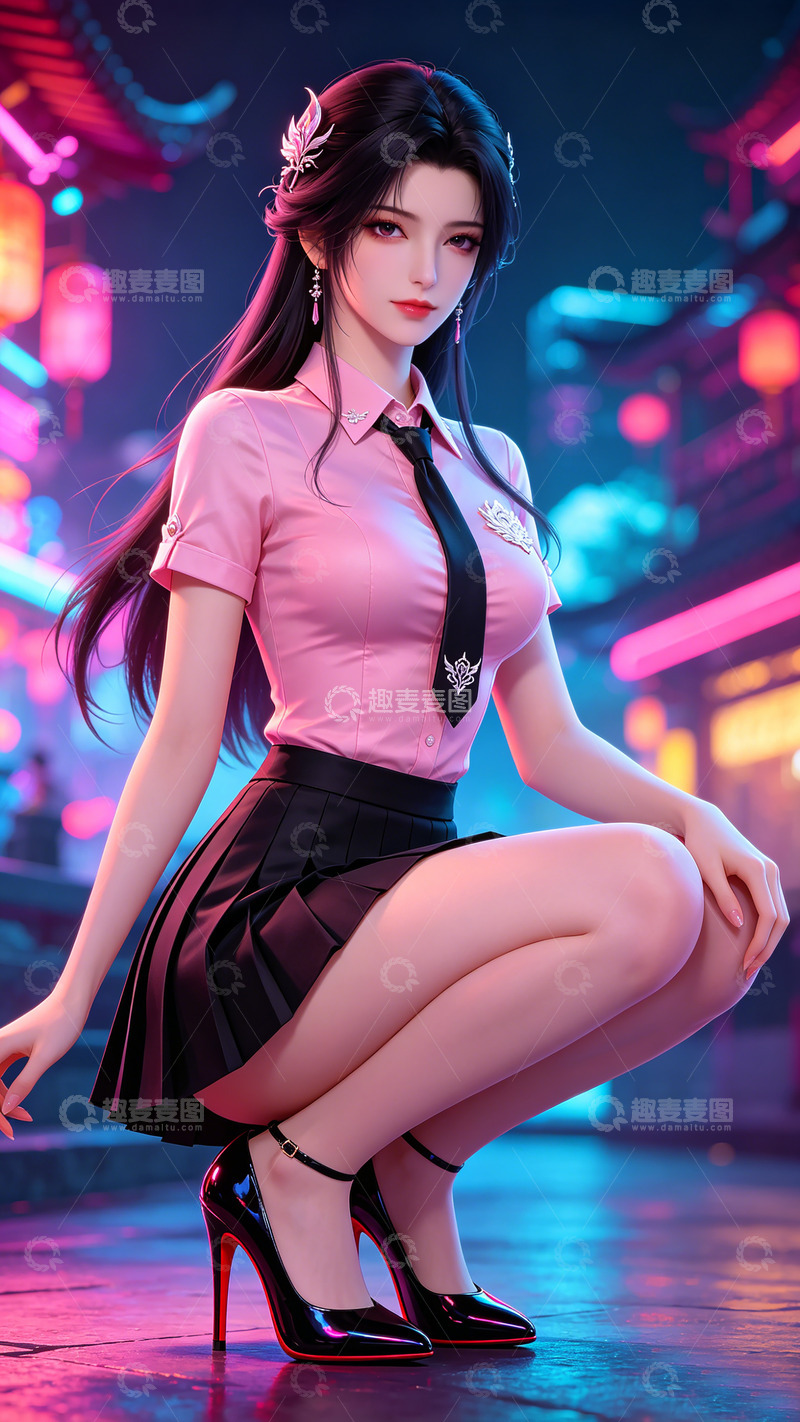 高清大图下载【趣麦麦图】赛博朋克青春少女都市造型