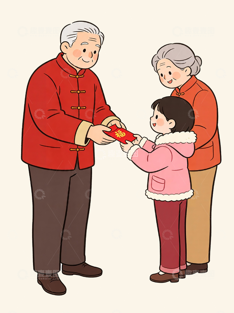 源文件下载【趣麦麦图】卡通风格老人给孙女发红包2