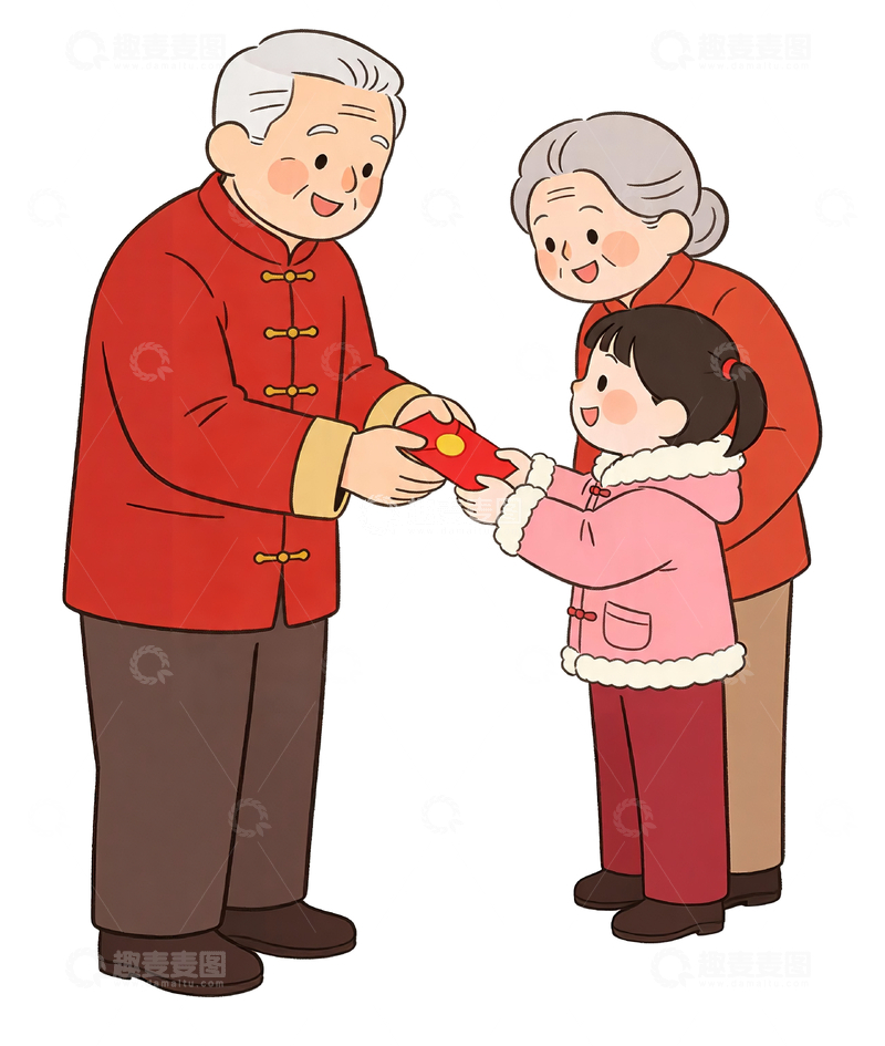 源文件下载【趣麦麦图】卡通风格老人给孙女发红包3