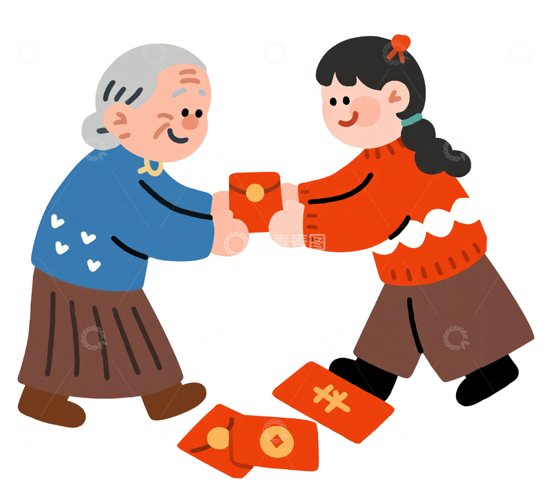 源文件下载【趣麦麦图】卡通风格老人给孙女发红包12