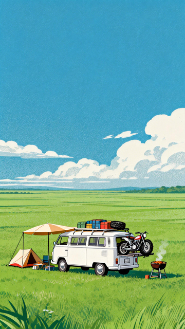 田园露营风光插画