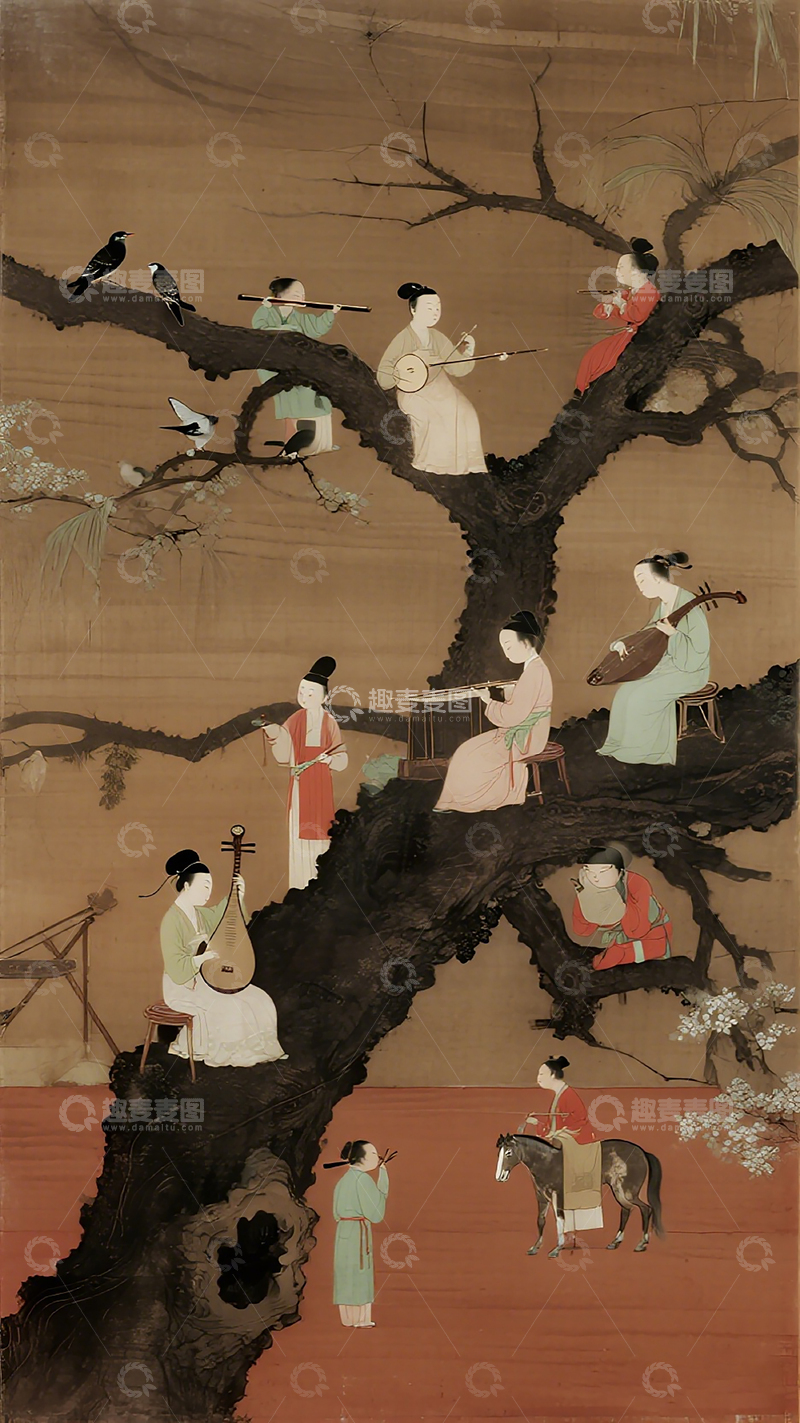 高清大图下载【趣麦麦图】-古风水墨人物树场景画