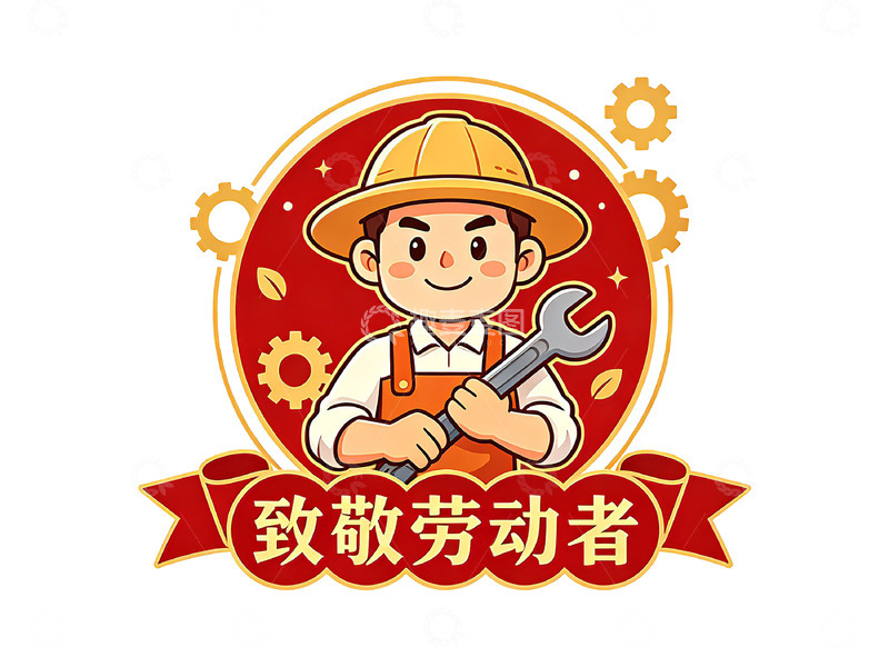 高清大图下载【趣麦麦图】卡通劳动节工人形象徽章设计