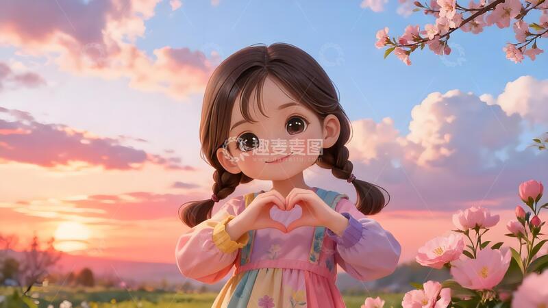 高清大图下载【趣麦麦图】卡通少女春日樱花美景插画壁纸
