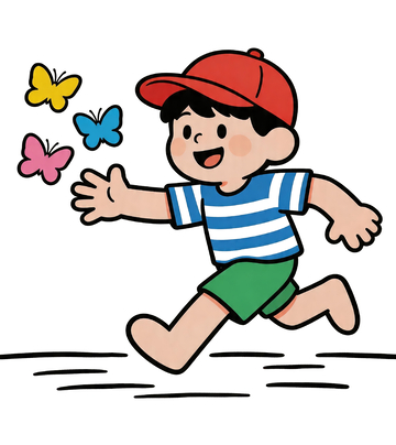 卡通简笔小孩追蝴蝶8