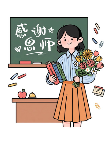 感谢恩师卡通插画设计素材免扣