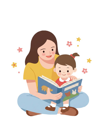 亲子阅读卡通插画免扣素材