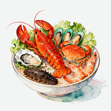 插画风格海鲜拼盘1