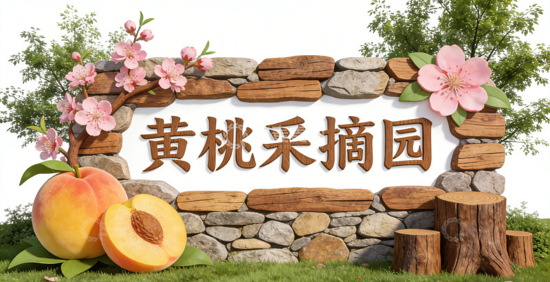 高清大图下载【趣麦麦图】石墙黄桃采摘园景观小品