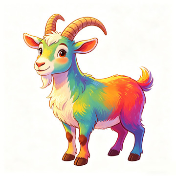 彩绘山羊卡通插画素材