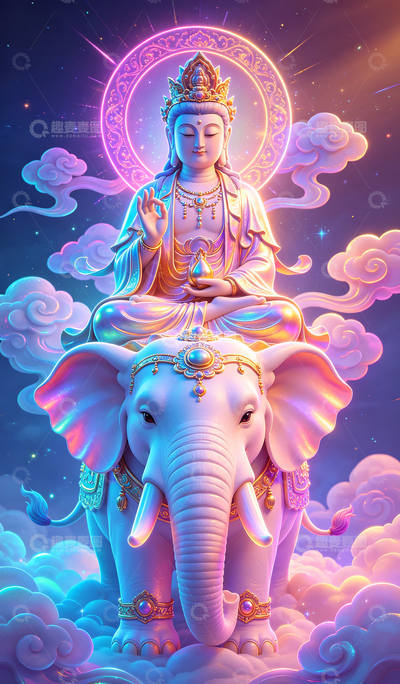 高清大图下载【趣麦麦图】-梦幻佛像大象插画