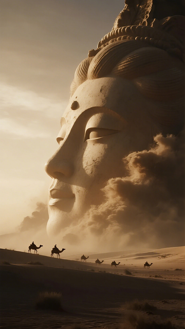 沙漠巨佛骆驼光影奇幻场景