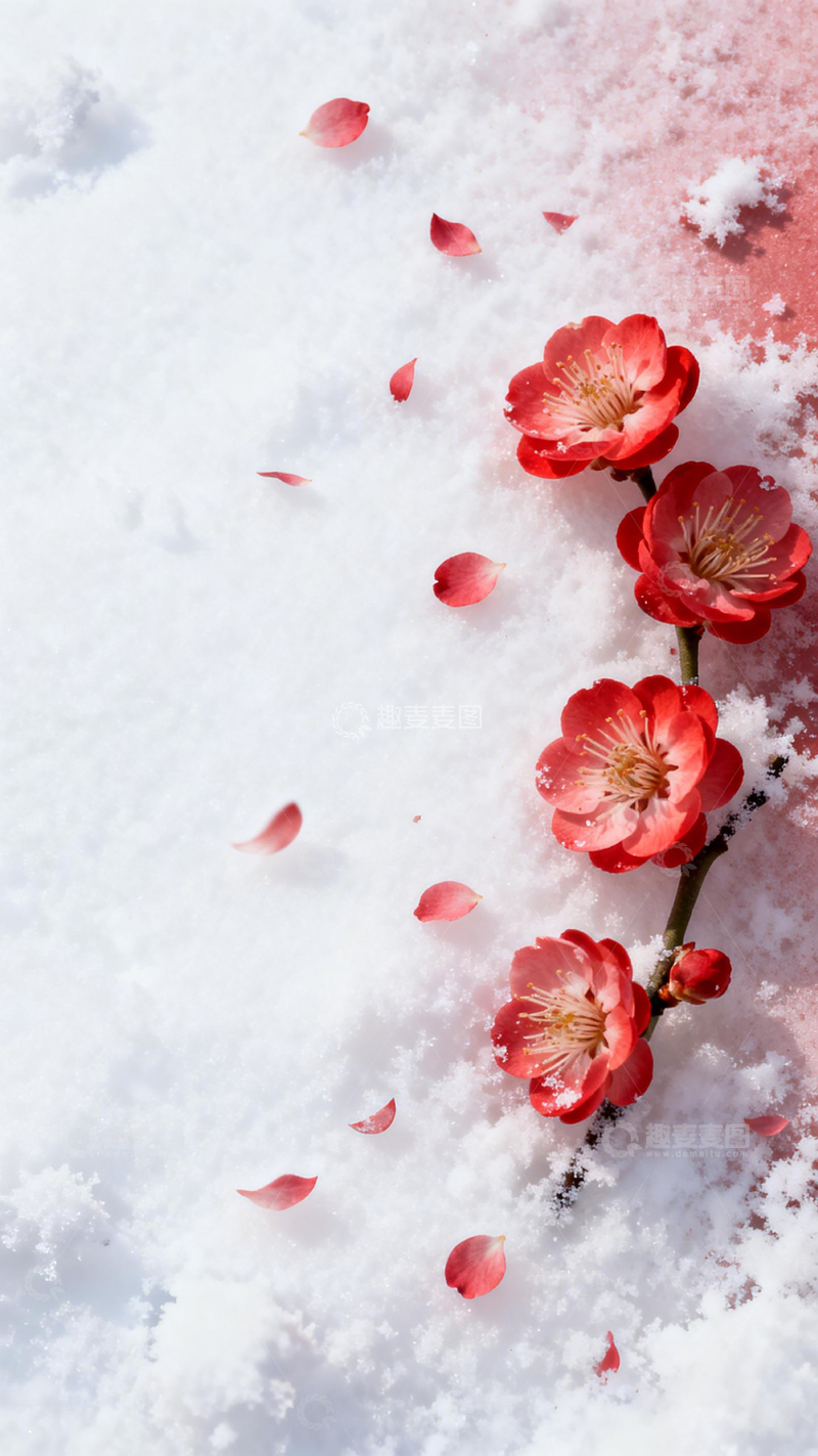 高清大图下载【趣麦麦图】雪中红梅绽放美景9