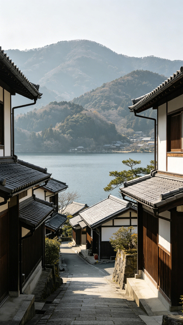 日式老街山水风景