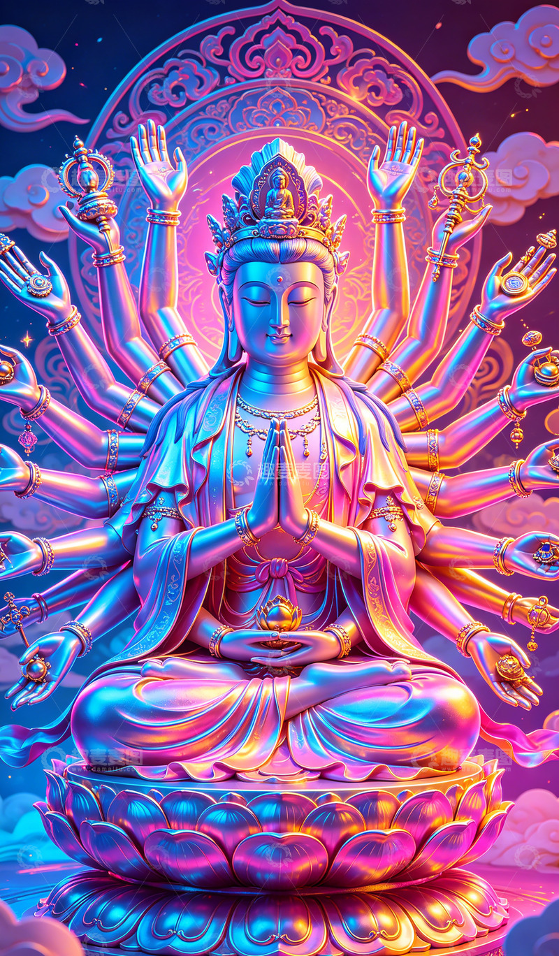 高清大图下载【趣麦麦图】霓虹光佛像艺术插画