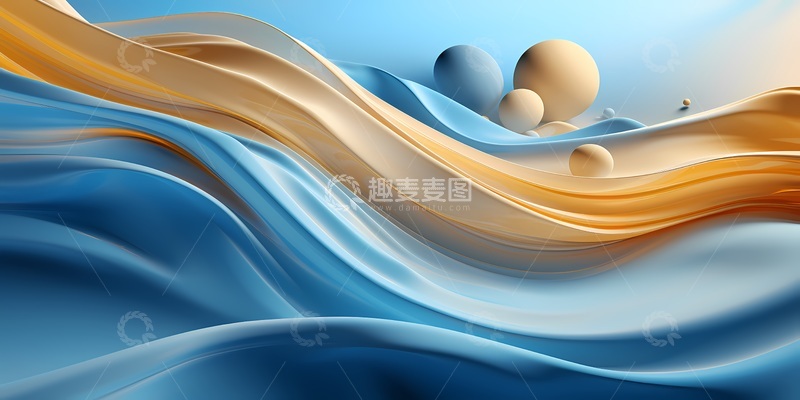 高清大图下载【趣麦麦图】-抽象蓝金流动艺术图案