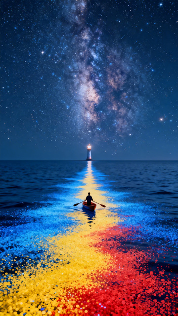 星空下划船艺术摄影