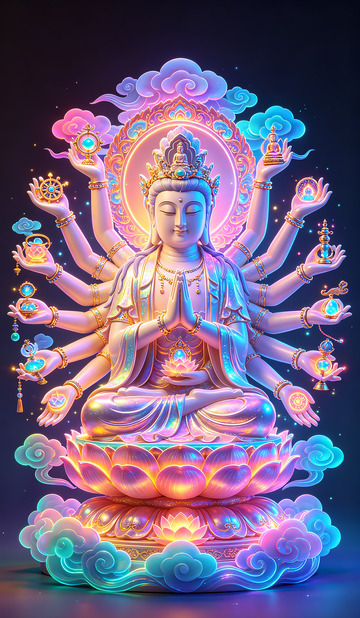 彩绘佛教观音像艺术插画