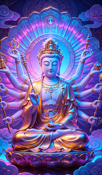 梦幻风格佛像艺术插画