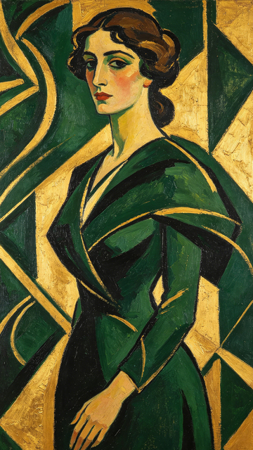 几何风格女性肖像油画