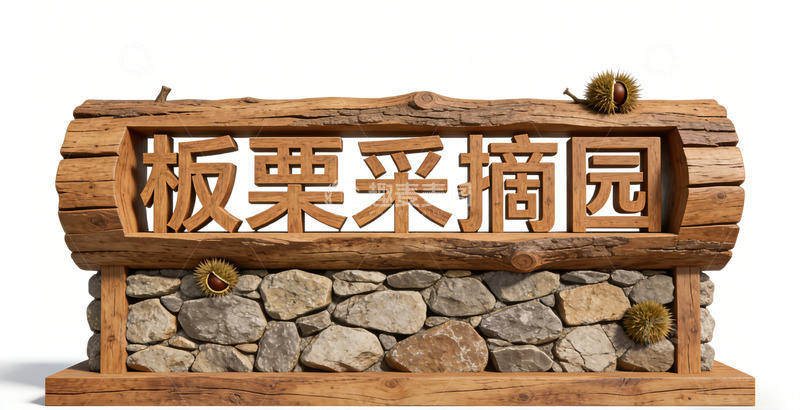 高清大图下载【趣麦麦图】板栗采摘园木纹标志景观小品