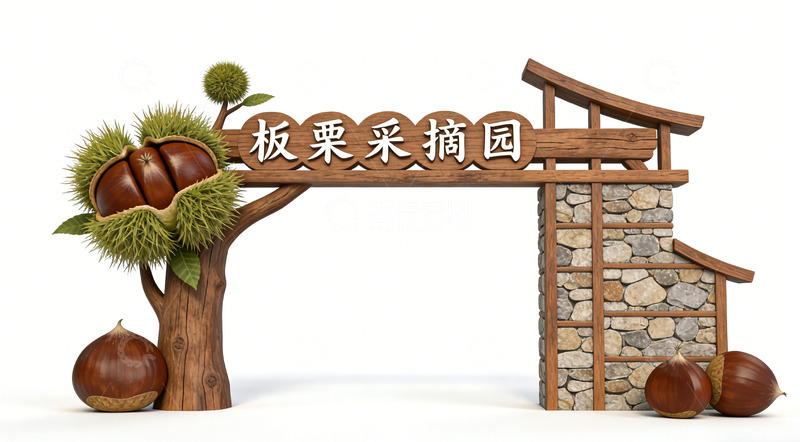 高清大图下载【趣麦麦图】板栗采摘园景观小品标识牌