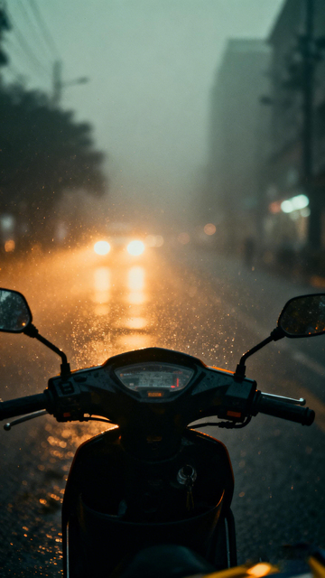 雨夜骑行摩托街景