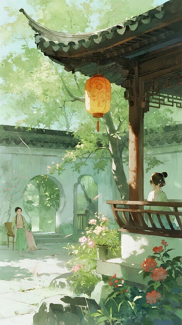 古风庭院仕女图