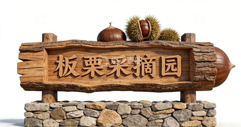 高清大图下载【趣麦麦图】木纹风板栗采摘园指示牌