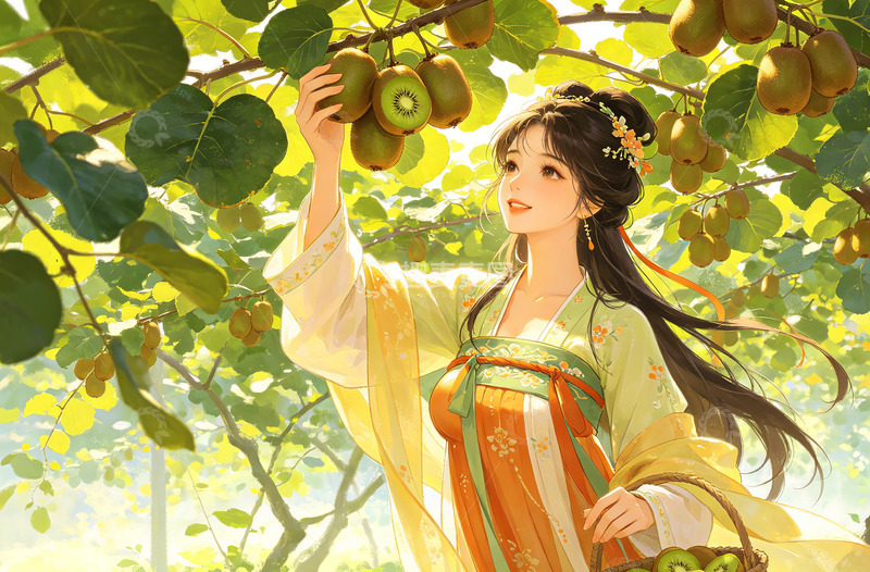 高清大图下载【趣麦麦图】古风采摘水果插画