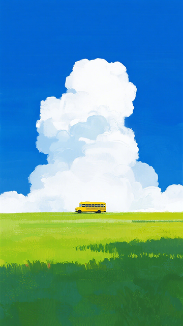 田园风校车风景插画