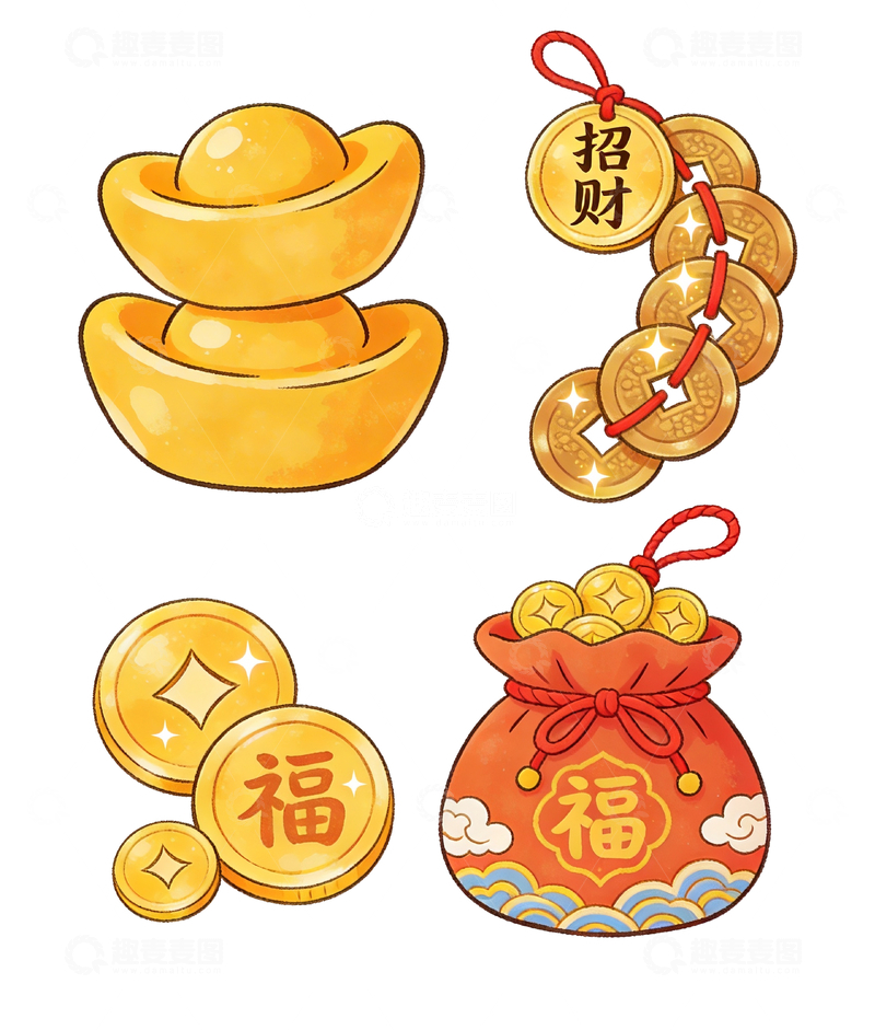 源文件下载【趣麦麦图】-手绘风格可爱新年4元素组合3