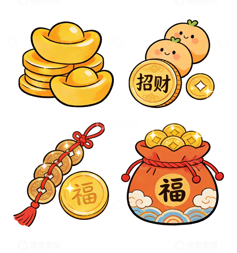 源文件下载【趣麦麦图】手绘风格可爱新年4元素组合4