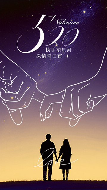 浪漫情人节牵手星空插画