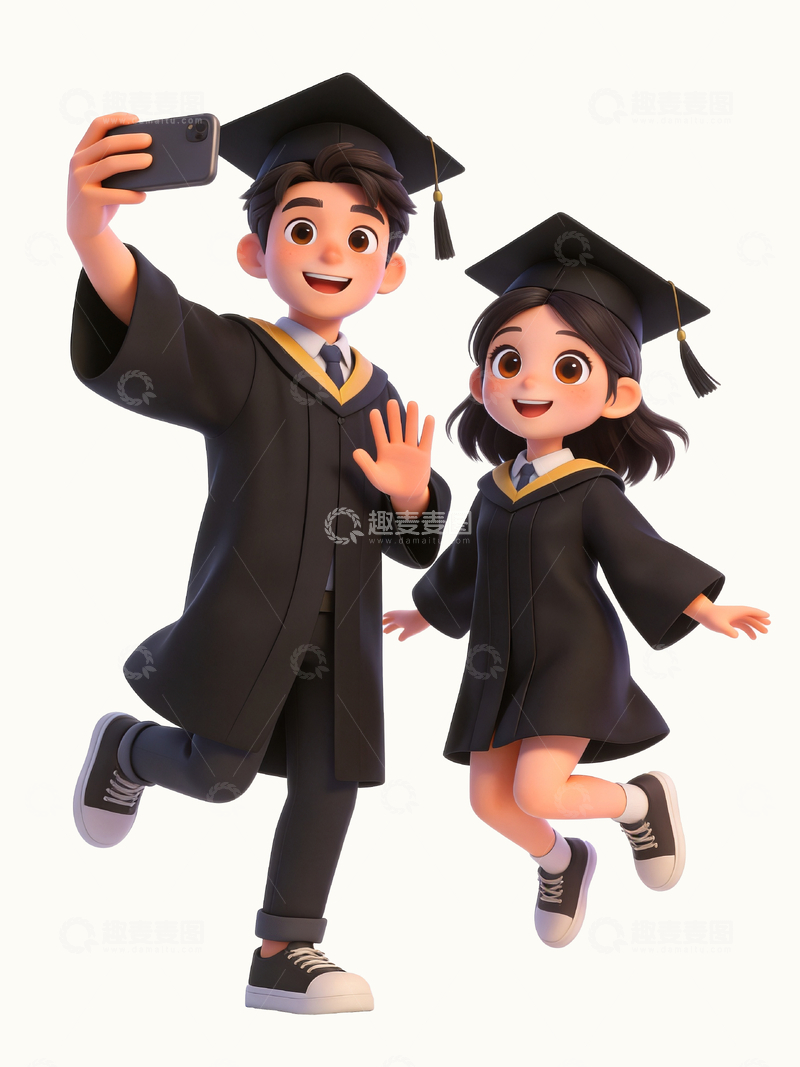 源文件下载【趣麦麦图】3d卡通风格两个毕业的大学生2