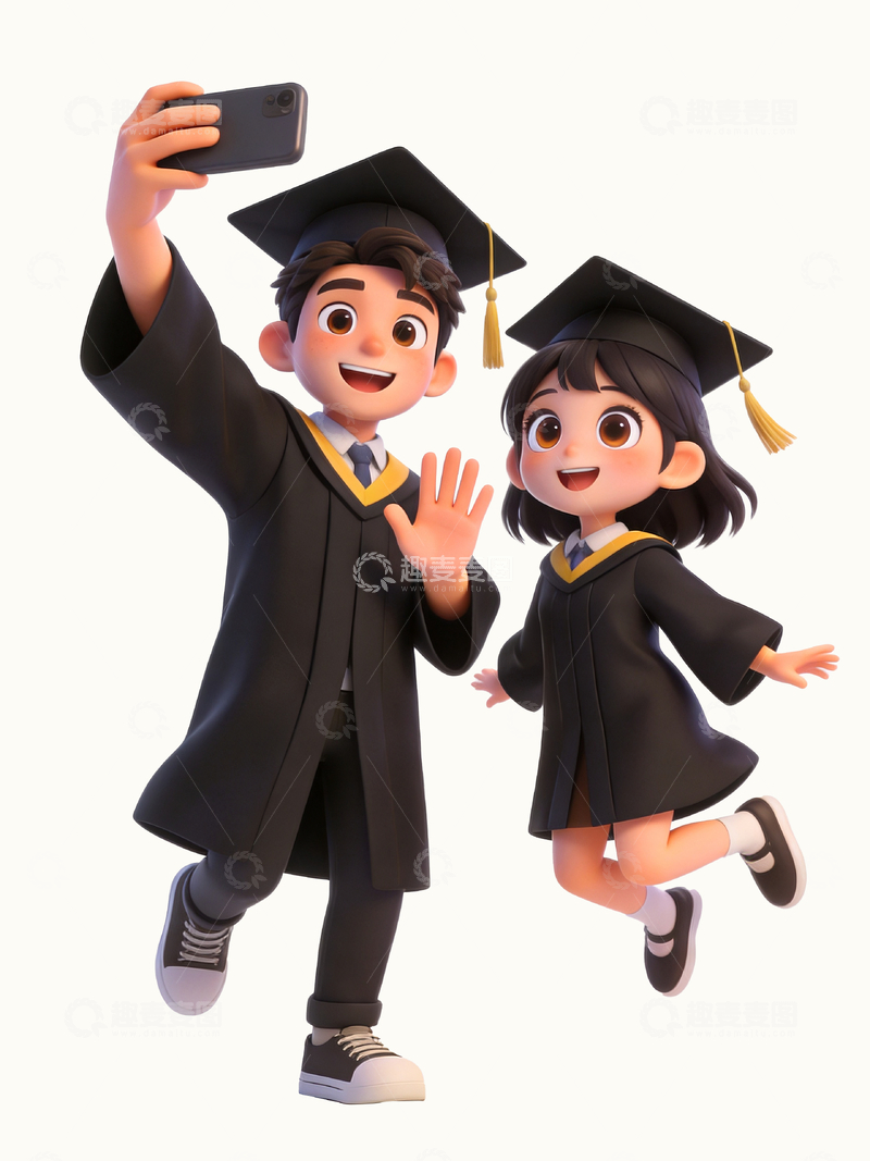 源文件下载【趣麦麦图】3d卡通风格两个毕业的大学生1