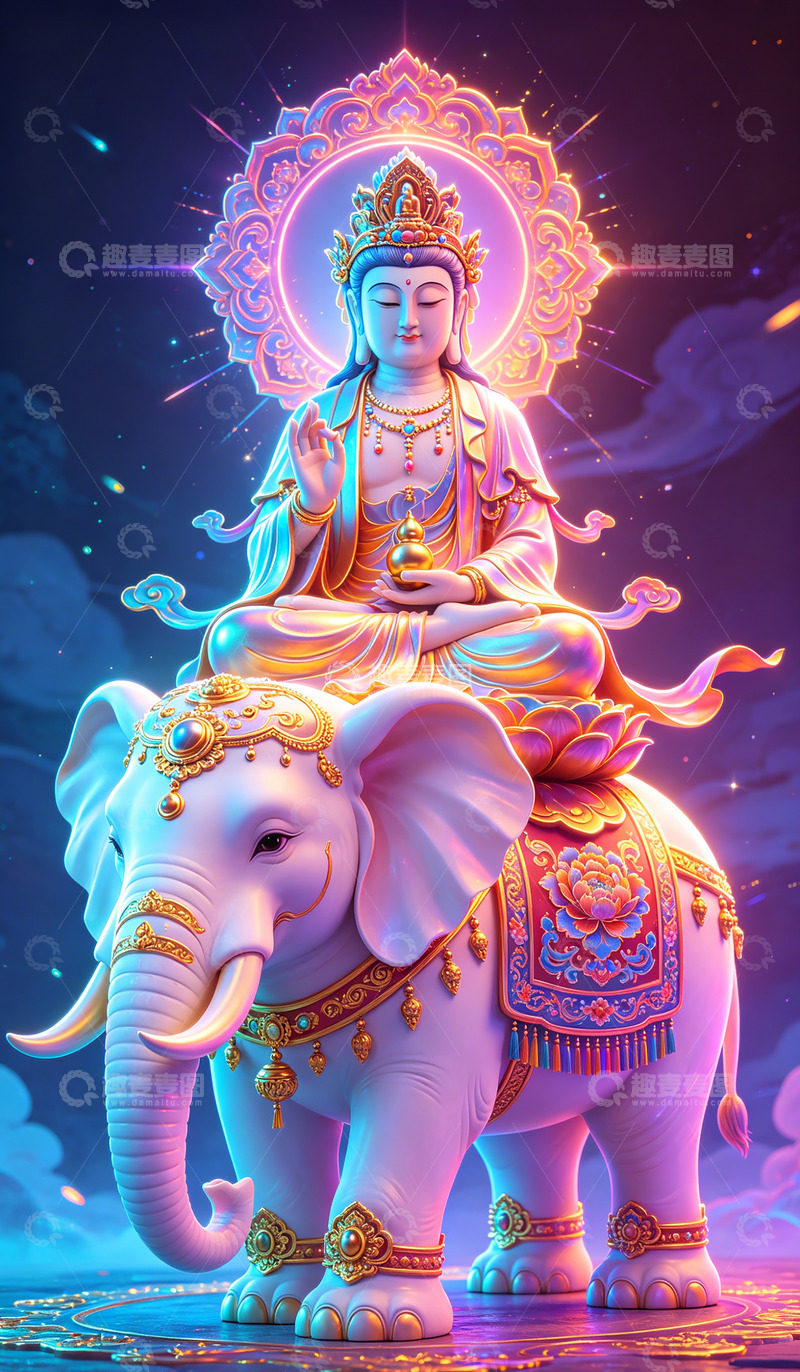 高清大图下载【趣麦麦图】神圣观音大象艺术插画