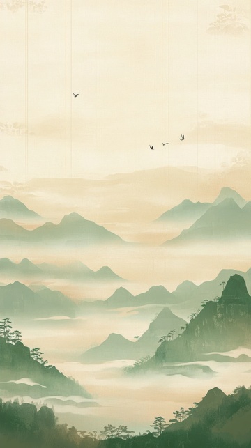 古风水墨远山边框背景