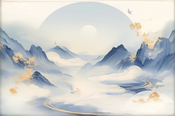 墨蓝色远山水墨背景