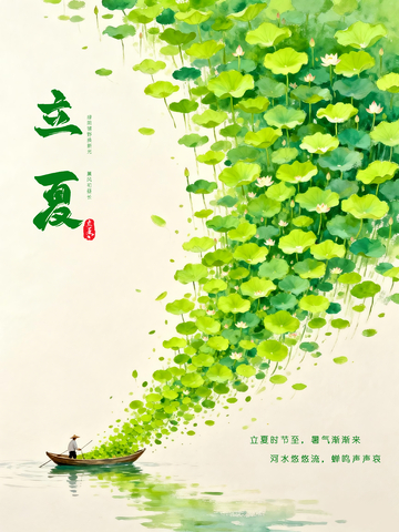 水墨风立夏荷叶荷花意境图