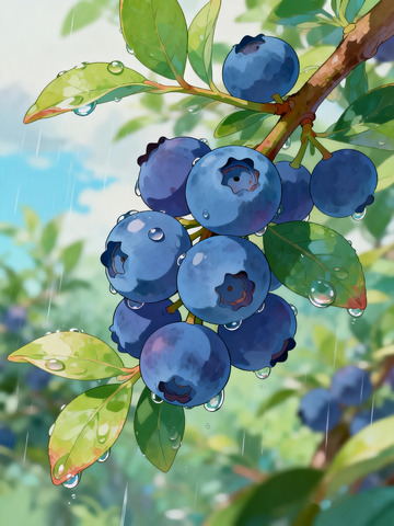 雨润蓝莓手绘插画