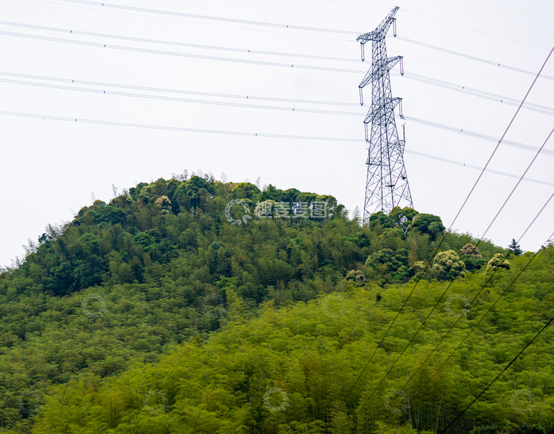 高清大图下载【趣麦麦图】安吉竹林山林输电塔自然风光电力设施
