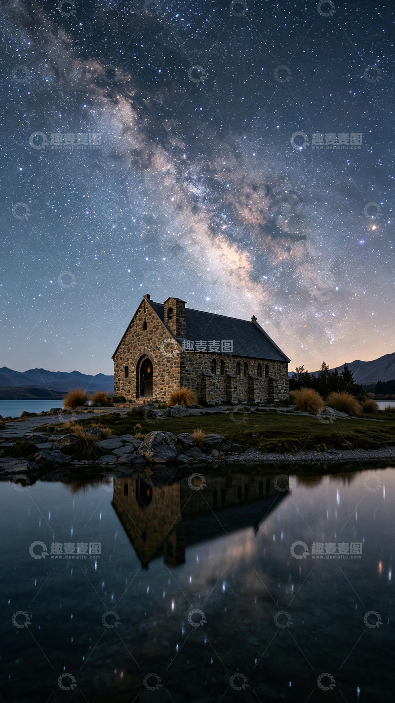 高清大图下载【趣麦麦图】星空教堂夜景风光摄影