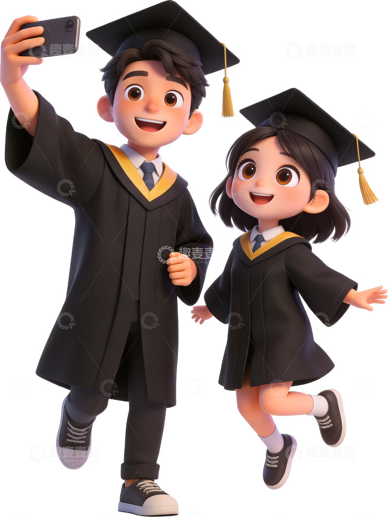 高清大图下载【趣麦麦图】3d风格两个毕业的大学生3