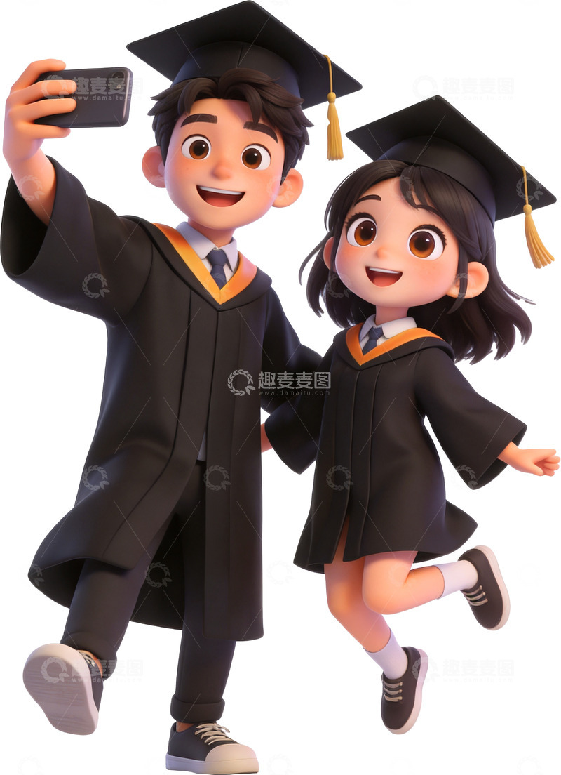 高清大图下载【趣麦麦图】3d风格两个毕业的大学生4