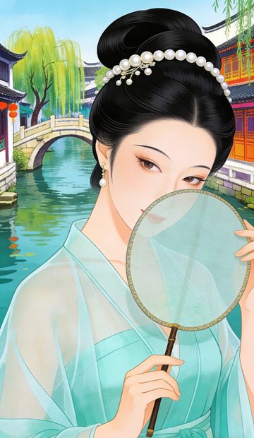 古风美女江南水乡插画