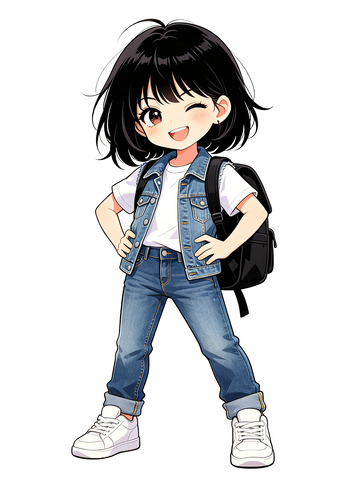 AICG二次元风格Q版牛仔衣小女孩